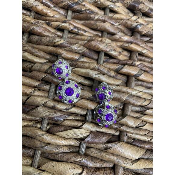 Vintage Earring Amethyst Round Dropping - Picture 1 of 4